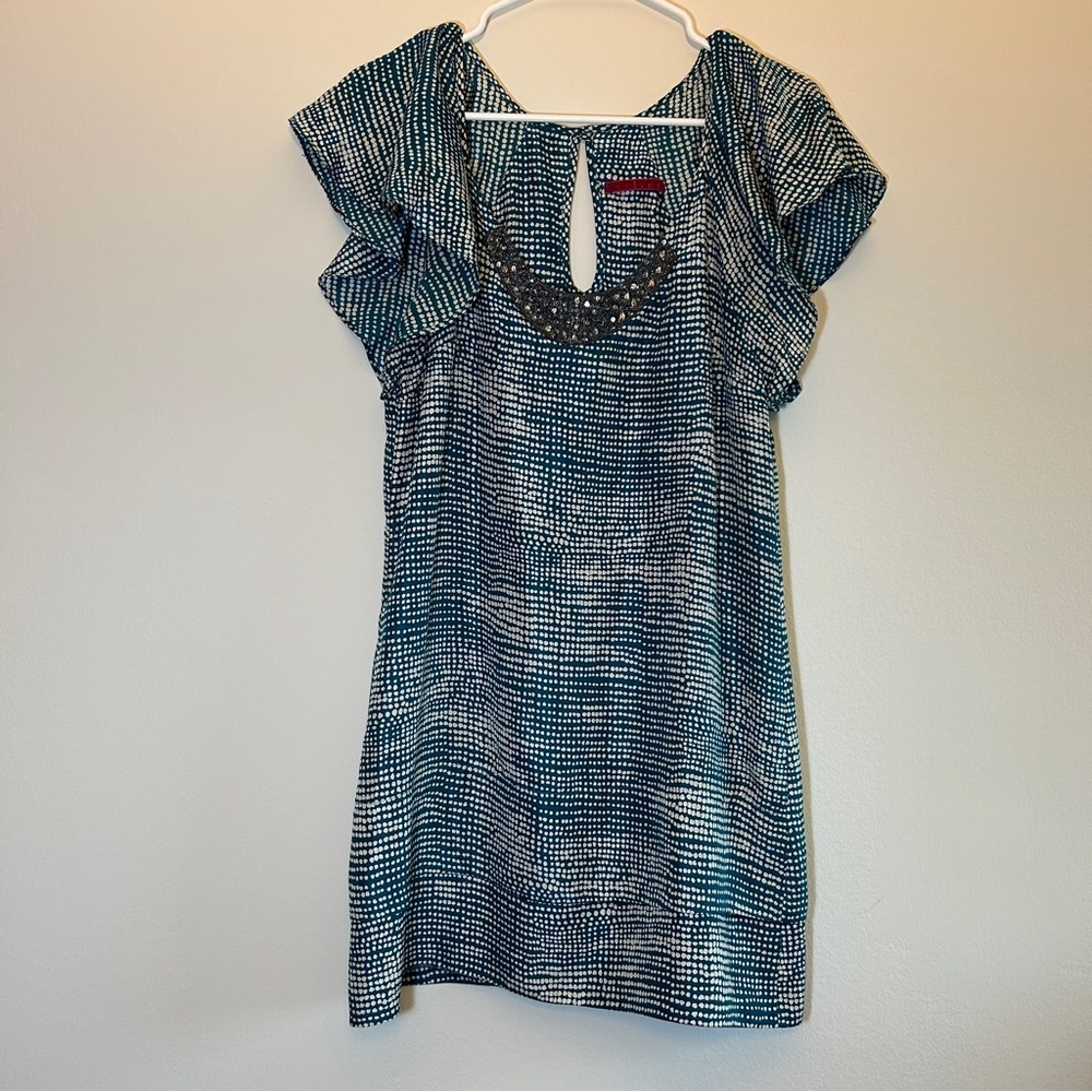 Teal Patterned 100% Silk Dress Size Small
